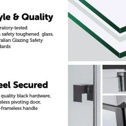 Della Francesca Front: (74~82) X 195cm Adjustable Semi Frameless Shower Screen In Black Side: (89~92) X 195cm DIY & Renovation