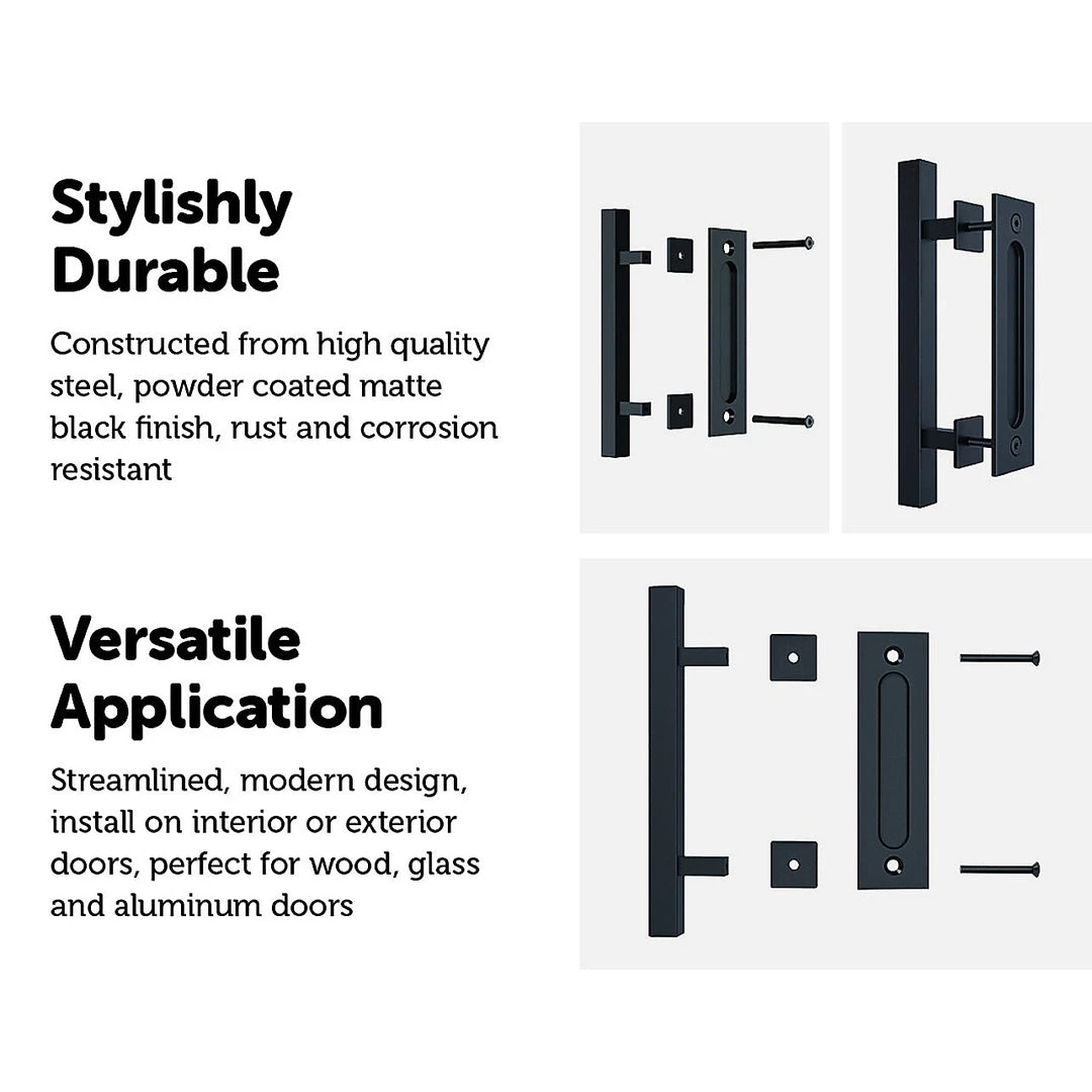 Randy & Travis Machinery 12" Square Pull And Flush Door Handle Set Black Barn Door Hardware DIY & Renovation