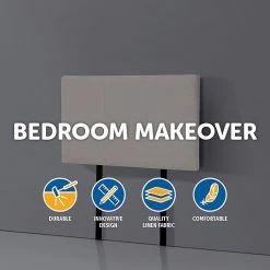 Palermo Furniture Single Beige Linen Fabric Bed Headboard Bedhead