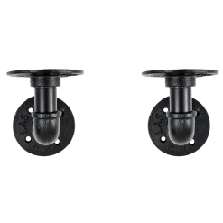 Randy & Travis Machinery Industrial Black Iron Pipe Bracket Wall Mounted Floating Shelf - Set Of 2