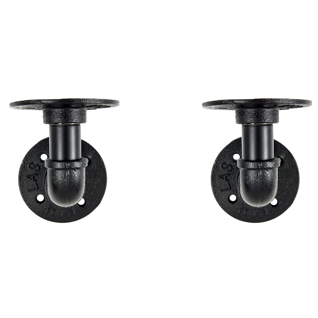 Randy & Travis Machinery Industrial Black Iron Pipe Bracket Wall Mounted Floating Shelf - Set Of 2