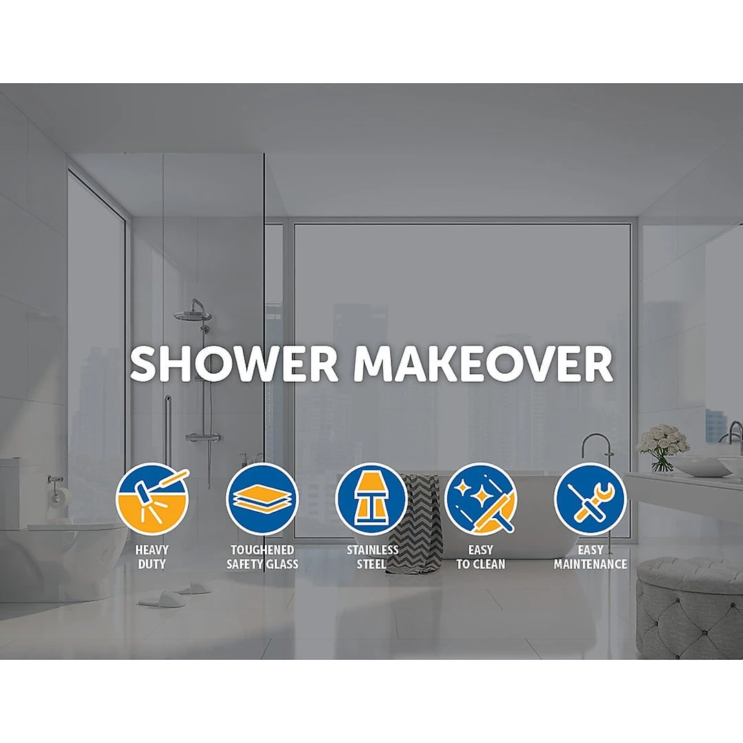 120 X 90cm Frameless 10mm Glass Shower Screen By Della Francesca CHROME Hinges/Brackets And SQUARE Handle DIY & Renovation