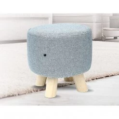Randy & Travis Machinery Grey Fabric Ottoman Foot Stool Rest Pouffe Wood Padded Seat Round Furniture
