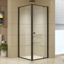 Della Francesca Front: (74~82) X 195cm Adjustable Semi Frameless Shower Screen In Black Side: (89~92) X 195cm DIY & Renovation