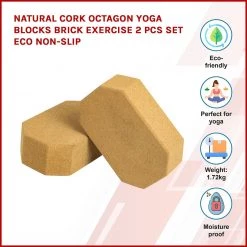 Randy & Travis Machinery Sports & Fitness Natural Cork Octagon Yoga Blocks Brick Exercise 2 Pcs Set Eco Non-Slip