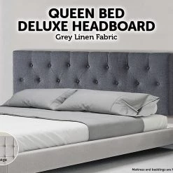 Palermo Queen Linen Fabric Deluxe Headboard Bedhead In Grey Furniture