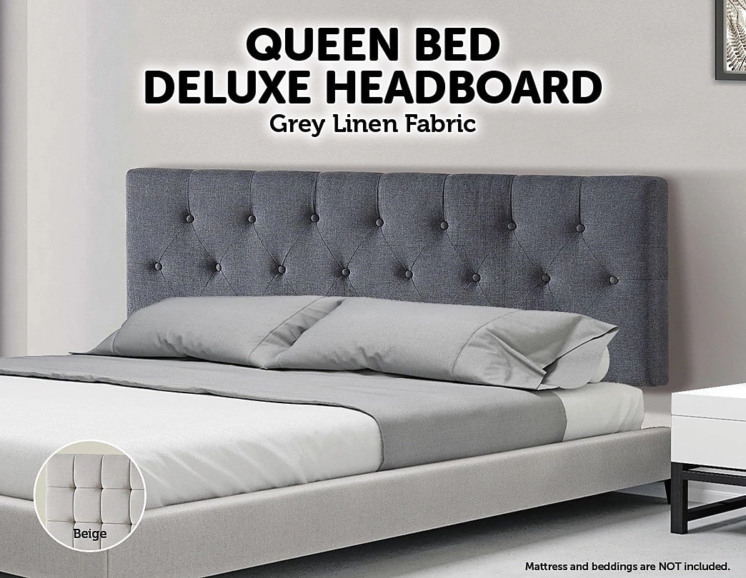 Palermo Queen Linen Fabric Deluxe Headboard Bedhead In Grey Furniture
