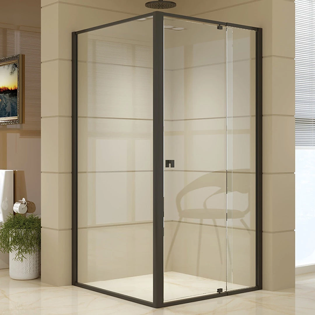Della Francesca Front: (98~106) X 195cm Adjustable Semi Frameless Shower Screen In Black Side: (98~101) X 195cm