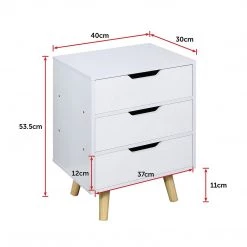 Palermo Furniture Wooden Bedside Table 3-Drawer Cabinet Storage Night Stand