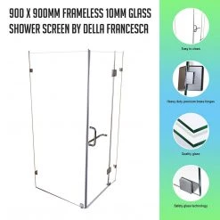 DIY & Renovation 90 X 90cm Frameless 10mm Glass Shower Screen By Della Francesca GOLD Hinges/Brackets And ROUND Handle