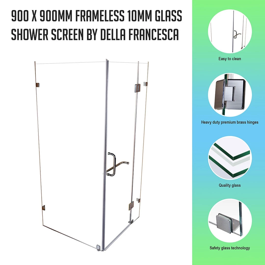 DIY & Renovation 90 X 90cm Frameless 10mm Glass Shower Screen By Della Francesca GOLD Hinges/Brackets And ROUND Handle