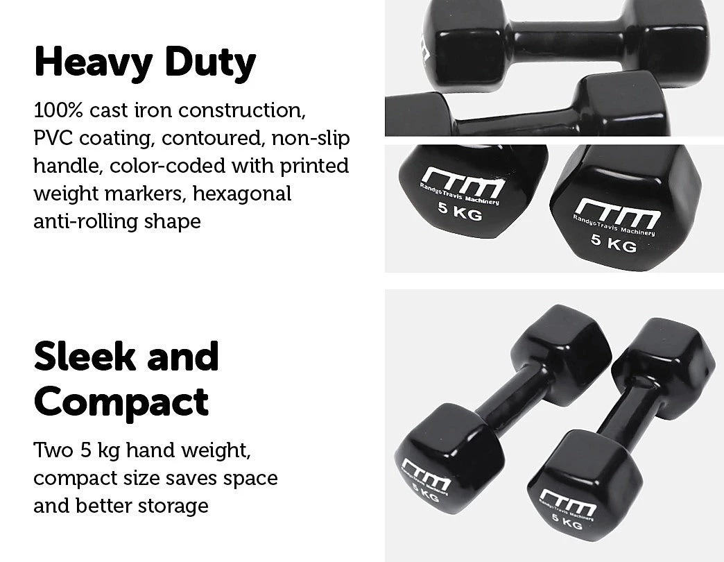 Randy & Travis Machinery 5kg Dumbbells Pair PVC Hand Weights PVC Coated
