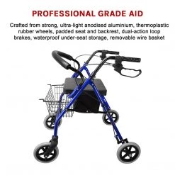 Randy & Travis Machinery Home & Lifestyle Rollator Walker Walking Frame With Wheels Zimmer Mobility Aids Seat Blue