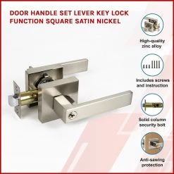 Randy & Travis Machinery Door Handle Set Lever Key Lock Function Square Satin Nickel DIY & Renovation