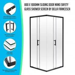 Della Francesca DIY & Renovation 800 X 1000mm Sliding Door Nano Safety Glass Shower Screen In Black