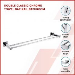 Della Francesca Double Classic Chrome Towel Bar Rail Bathroom DIY & Renovation