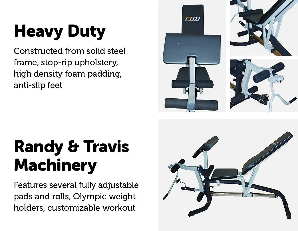 Randy & Travis Machinery FID Flat Incline Decline Bench Press W/ Leg Extension Sports & Fitness