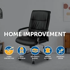 Palermo PU Leather Office Chair Executive Padded Black Furniture