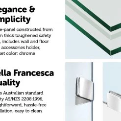 Della Francesca 80 X 200cm Frameless 10mm Safety Glass Shower Screen CHROME