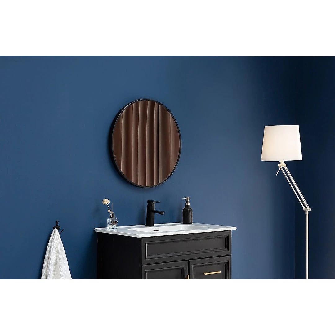 80cm Round Wall Mirror Bathroom Makeup Mirror By Della Francesca - Black