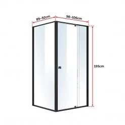 Della Francesca DIY & Renovation Front: (98~106) X 195cm Adjustable Semi Frameless Shower Screen In Black Side: (89~92) X 195cm
