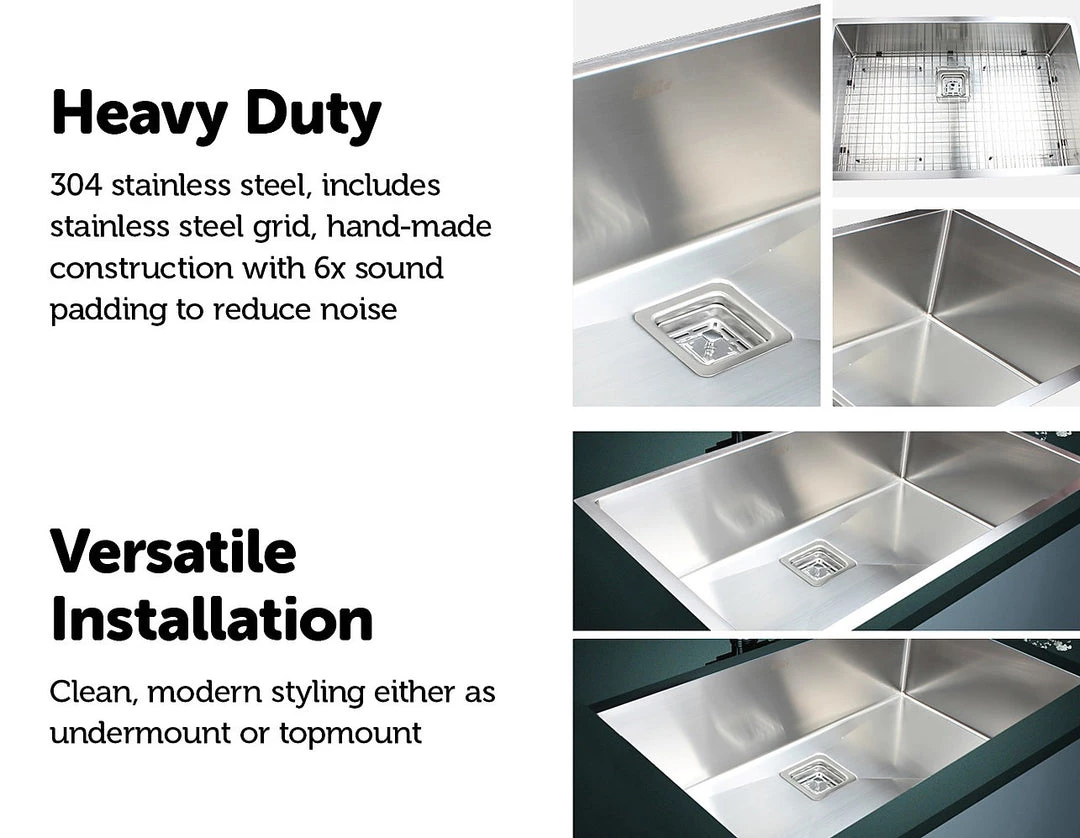 Brienz 810x505mm Handmade 1.5mm Stainless Steel Sink With Square Waste