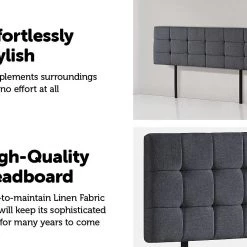 Palermo Grey Linen Fabric King Deluxe Tufted Headboard Bedhead