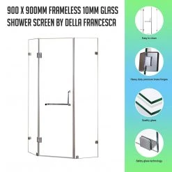 900 X 900mm Frameless 10mm Glass Shower Screen By Della Francesca Nickel Hinges/Brackets And Round Handle DIY & Renovation