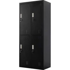 Salvatore Angelotti Furniture Black Four-Door Office Gym Shed Storage Locker- Standard Lock With 2 Keys
