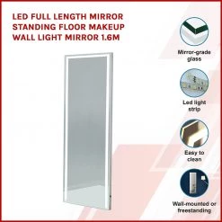 Della Francesca Home & Lifestyle LED Full Length Mirror Standing Floor Makeup Wall Light Mirror 1.6M