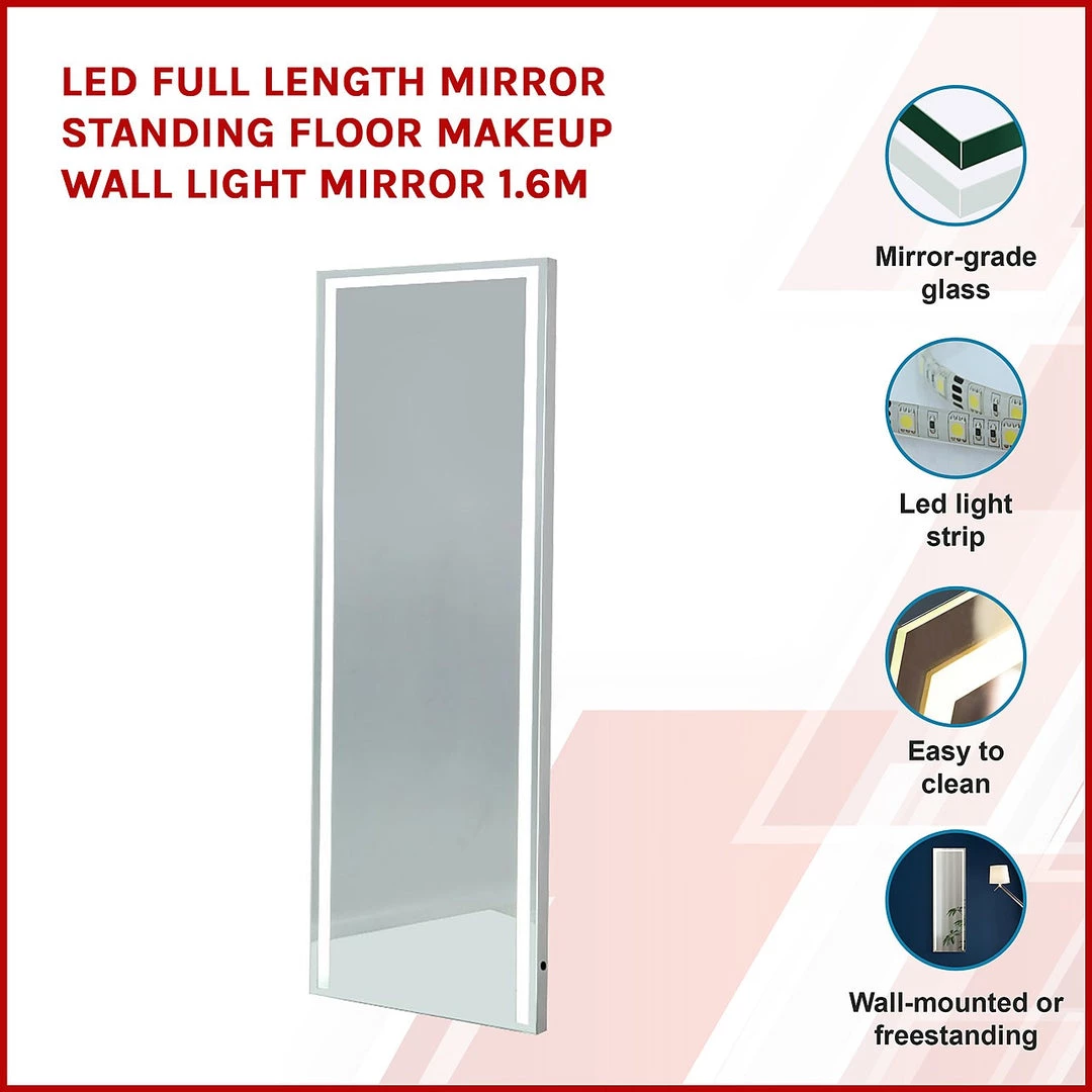 Della Francesca Home & Lifestyle LED Full Length Mirror Standing Floor Makeup Wall Light Mirror 1.6M