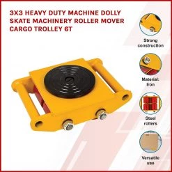 Randy & Travis Machinery 3x3 Heavy Duty Machine Dolly Skate Machinery Roller Mover Cargo Trolley 6T