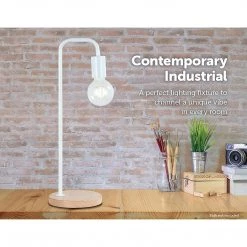 FactoryFast.com.au Home & Lifestyle Modern White Table Lamp Desk Light Timber Base Bedside Bedroom