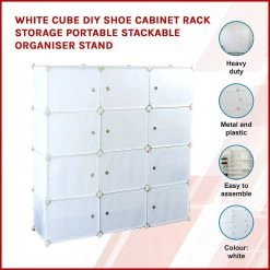 Randy & Travis Machinery Furniture White Cube DIY Shoe Cabinet Rack Storage Portable Stackable Organiser Stand