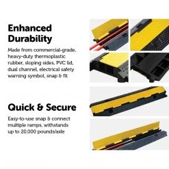 Randy & Travis Machinery 3pcs 2-Cable Rubber Electrical Wire Cover Heavy Duty Protector Dual Channel