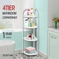 Randy & Travis Machinery Shower Corner Shelf White Caddy Bathroom Shelves Organiser Bath Storage Rack 4