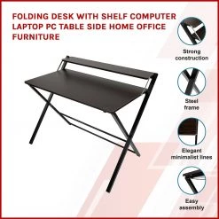 Randy & Travis Machinery Folding Desk With Shelf Computer Laptop PC Table Side Home Office Furniture