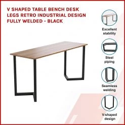 Randy & Travis Machinery V Shaped Table Bench Desk Legs Retro Industrial Design Fully Welded - Black Furniture