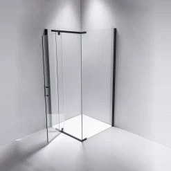 Della Francesca 900 X 700 X 1900mm Framed Safety Glass Pivot Door Shower Screen In Black