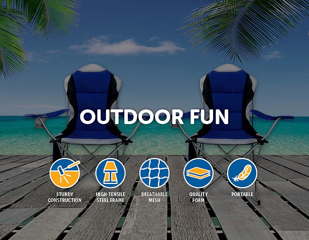 FactoryFast.com.au 2x Folding Camping Arm Chairs Portable Outdoor Garden Fishing Tourer