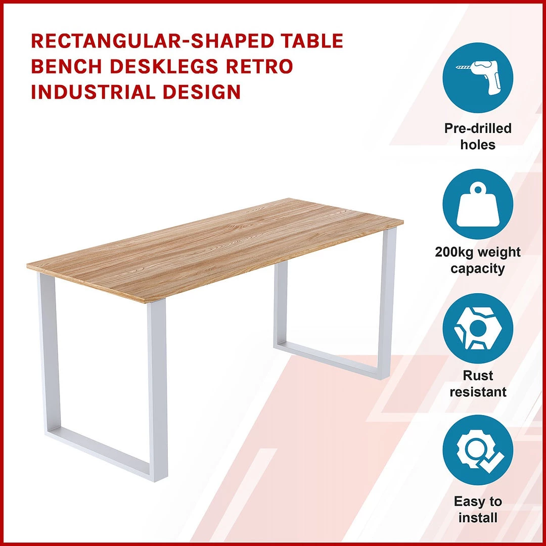 Della Francesca Rectangular-Shaped Table Bench Desk Legs Retro Industrial Design Fully Welded - White Furniture