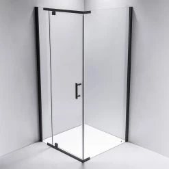 Della Francesca 1000 X 700 X 1900mm Framed Safety Glass Pivot Door Shower Screen In Black DIY & Renovation