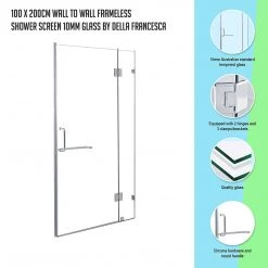 Della Francesca DIY & Renovation 100 X 200cm Wall To Wall Frameless Shower Screen In CHROME Hardware With ROUND Handle