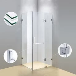 110 X 80cm Frameless 10mm Glass Shower Screen By Della Francesca CHROME Hinges/Brackets And SQUARE Handle DIY & Renovation