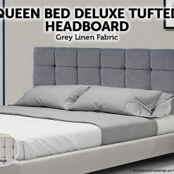 Palermo Grey Linen Fabric Queen Deluxe Tufted Headboard Bedhead