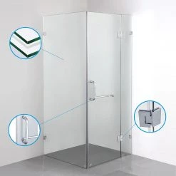 90 X 80cm Frameless 10mm Glass Shower Screen By Della Francesca CHROME Hinges/Brackets And ROUND Handle