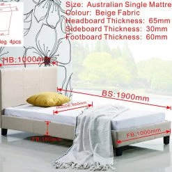 Palermo Single Bed Frame Beige Linen Fabric Furniture