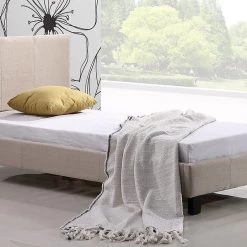 Palermo Single Bed Frame Beige Linen Fabric Furniture