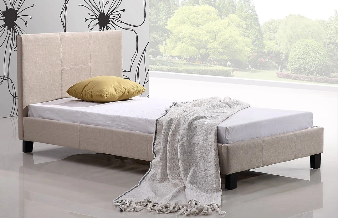 Palermo Single Bed Frame Beige Linen Fabric Furniture