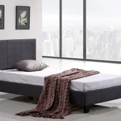 Palermo Single Bed Frame Grey Linen Fabric